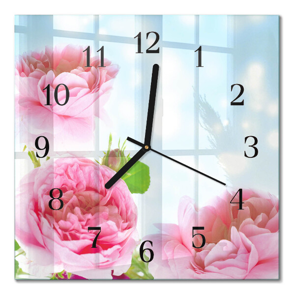 Moderne wanduhr quadratisch Pfingstrosen