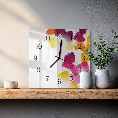 Quadratische wanduhr modern Bunte Herzen