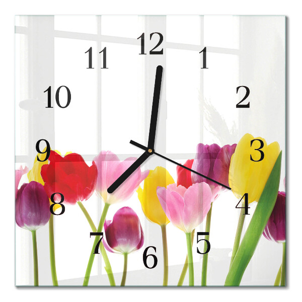 Moderne wanduhr quadratisch Bunte Tulpen