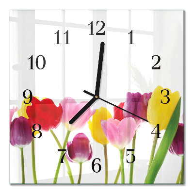 Moderne wanduhr quadratisch Bunte Tulpen