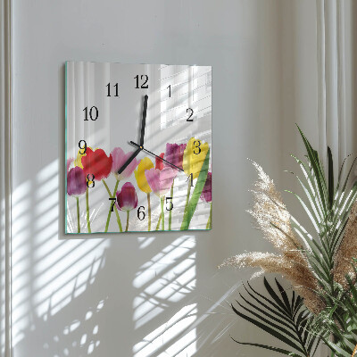 Moderne wanduhr quadratisch Bunte Tulpen