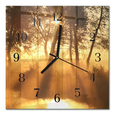 Quadratische wanduhr modern Bäume im Nebel
