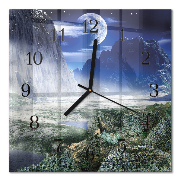 Wanduhr mit motiv quadratisch Berge Mond