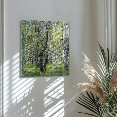 Quadratische wanduhr modern Birkenwald