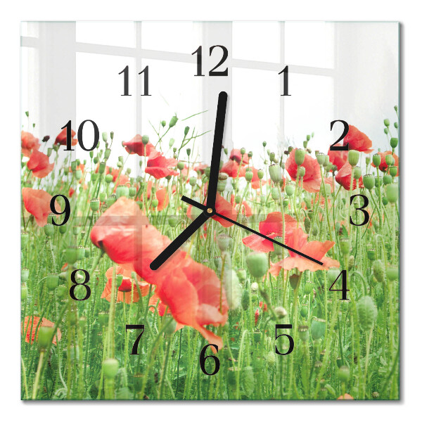 Quadratische wanduhr Mohnblumen