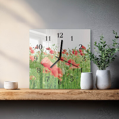 Quadratische wanduhr Mohnblumen