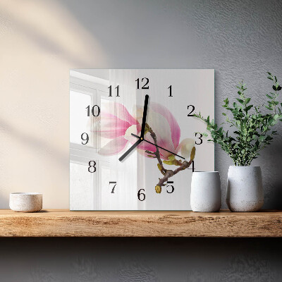 Glasuhr quadratisch Magnolienblüte