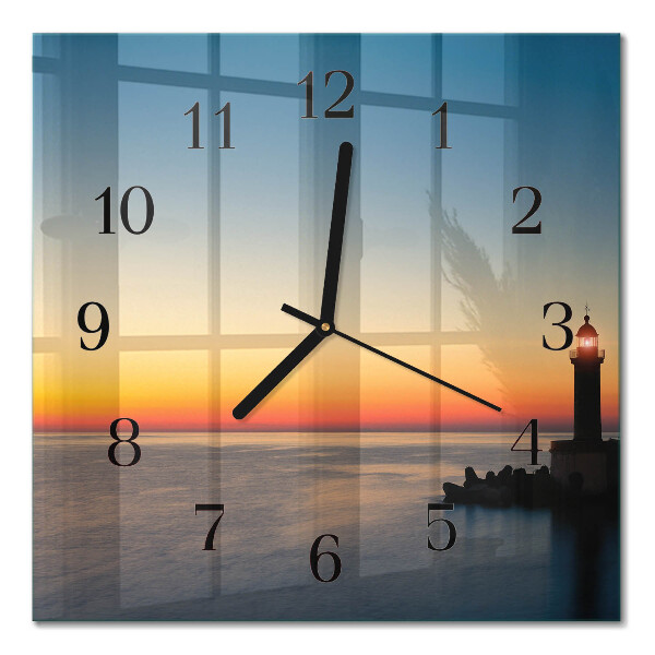 Quadratische wanduhr modern Leuchtturm Meer