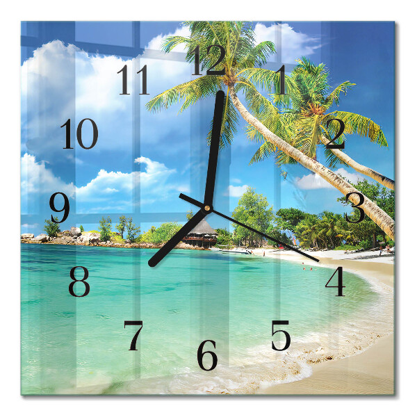 Quadratische wanduhr Palmen am Strand