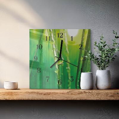 Glasuhr quadratisch Tropfen auf dem Gras