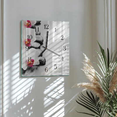 Quadratische wanduhr modern Steine ​​und Orchideen