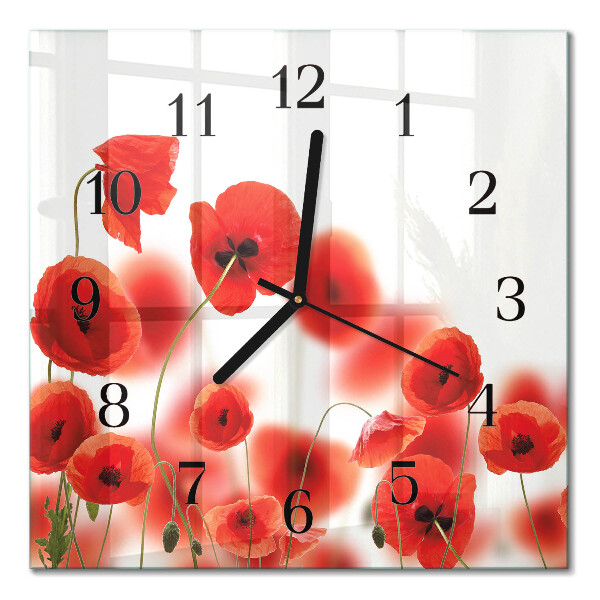 Quadratische wanduhr modern Mohnblumen