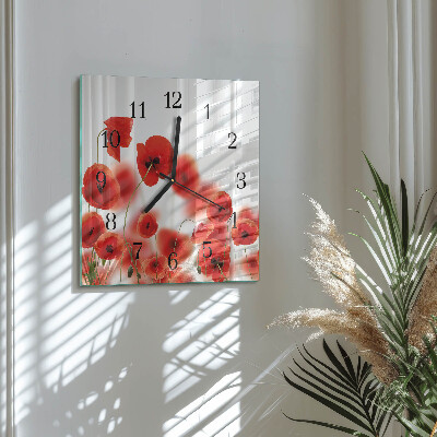 Quadratische wanduhr modern Mohnblumen