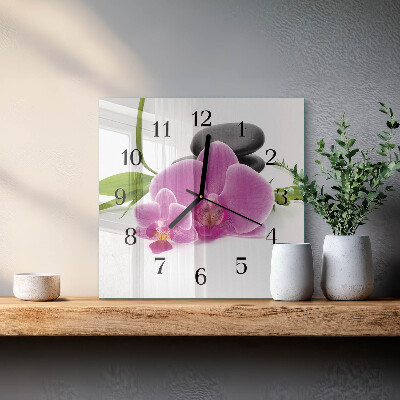 Quadratische wanduhr Orchidee