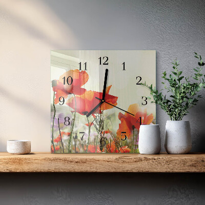 Glasuhr quadratisch Mohnblumen