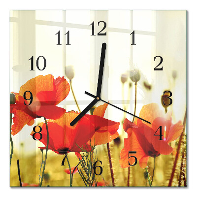 Quadratische wanduhr Mohnblumen