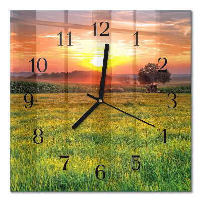 Quadratische wanduhr modern Wiesenlandschaft