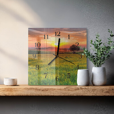 Quadratische wanduhr modern Wiesenlandschaft