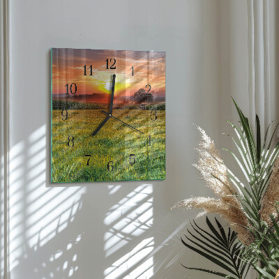 Quadratische wanduhr modern Wiesenlandschaft