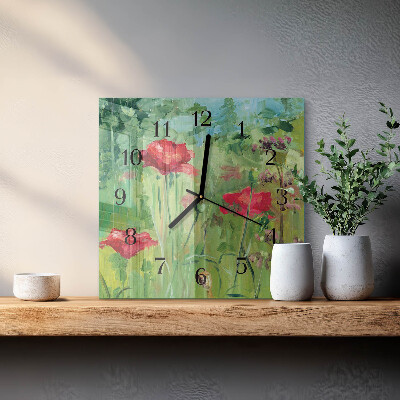 Quadratische wanduhr modern Mohnblumen