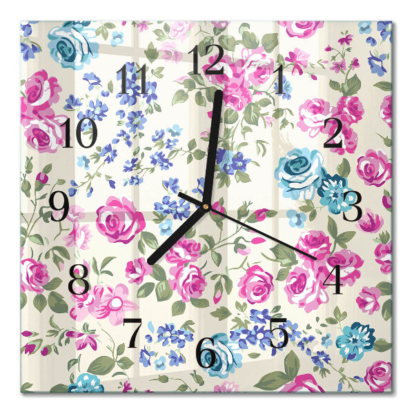 Wanduhr mit motiv quadratisch Rosen