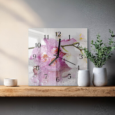 Quadratische wanduhr Orchidee