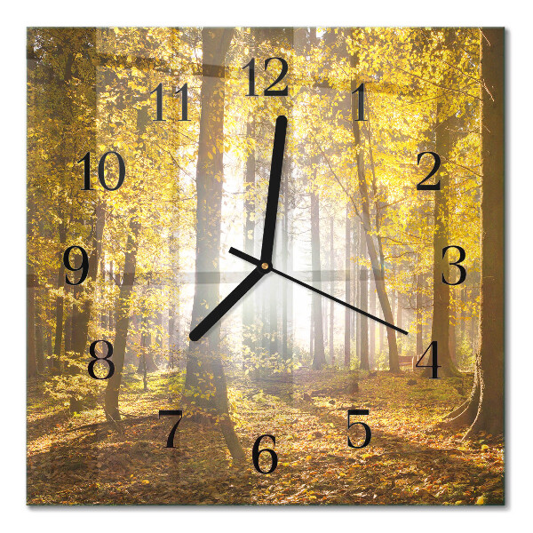 Quadratische wanduhr modern Herbst im Wald