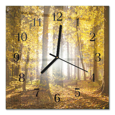 Quadratische wanduhr modern Herbst im Wald