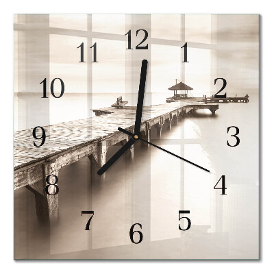 Quadratische wanduhr modern Holzbrücke