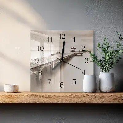 Quadratische wanduhr modern Holzbrücke