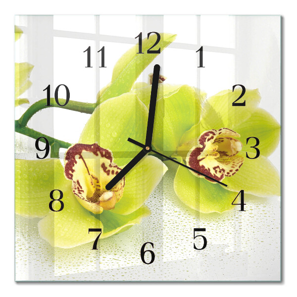Moderne wanduhr quadratisch Orchidee