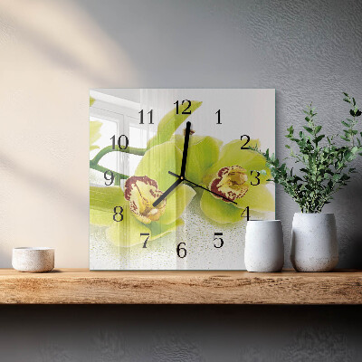 Moderne wanduhr quadratisch Orchidee