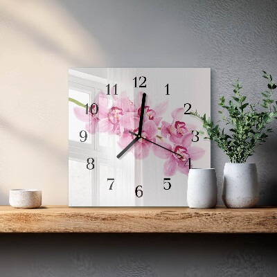 Glasuhr quadratisch Orchidee