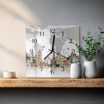 Quadratische wanduhr Welt
