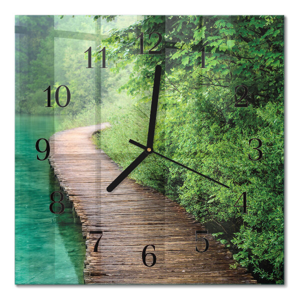 Quadratische wanduhr modern Holzsteg