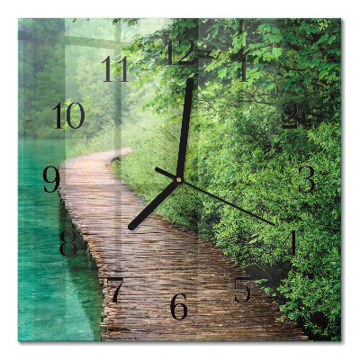 Quadratische wanduhr modern Holzsteg
