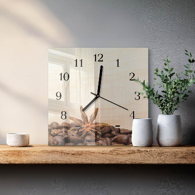 Quadratische wanduhr modern Kaffeebohnen