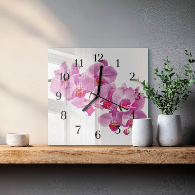Glasuhr quadratisch Orchidee
