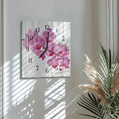 Glasuhr quadratisch Orchidee