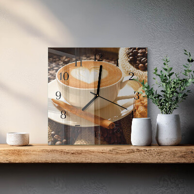 Quadratische wanduhr Kaffeeherz