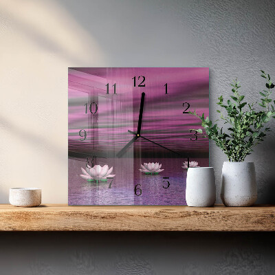 Quadratische wanduhr modern Seerosen