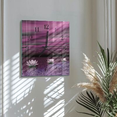 Quadratische wanduhr modern Seerosen