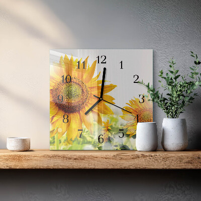 Moderne wanduhr quadratisch Sonnenblume