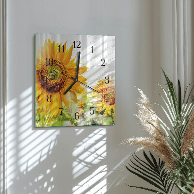 Moderne wanduhr quadratisch Sonnenblume