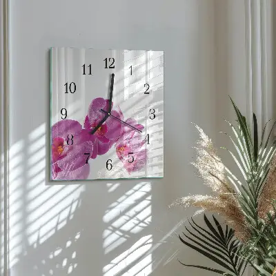 Moderne wanduhr quadratisch Orchidee