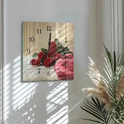 Quadratische wanduhr Rosen
