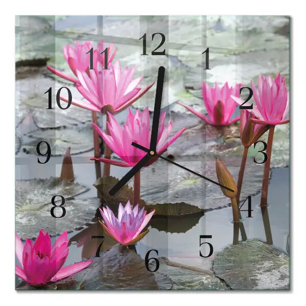 Quadratische wanduhr modern Seerosen