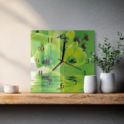 Quadratische wanduhr Orchidee