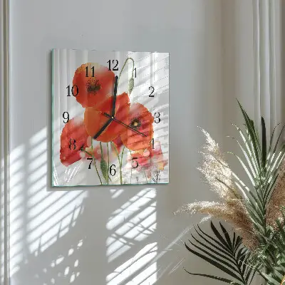 Glasuhr quadratisch Mohnblumen