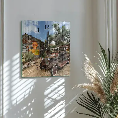 Quadratische wanduhr Altes Auto